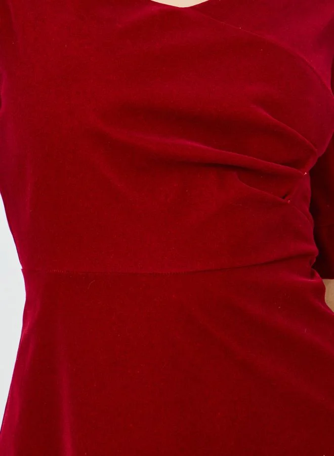 Take Two  Women Red Puff Sleeve A-Line Midi Dress for Women | Best Price UAE